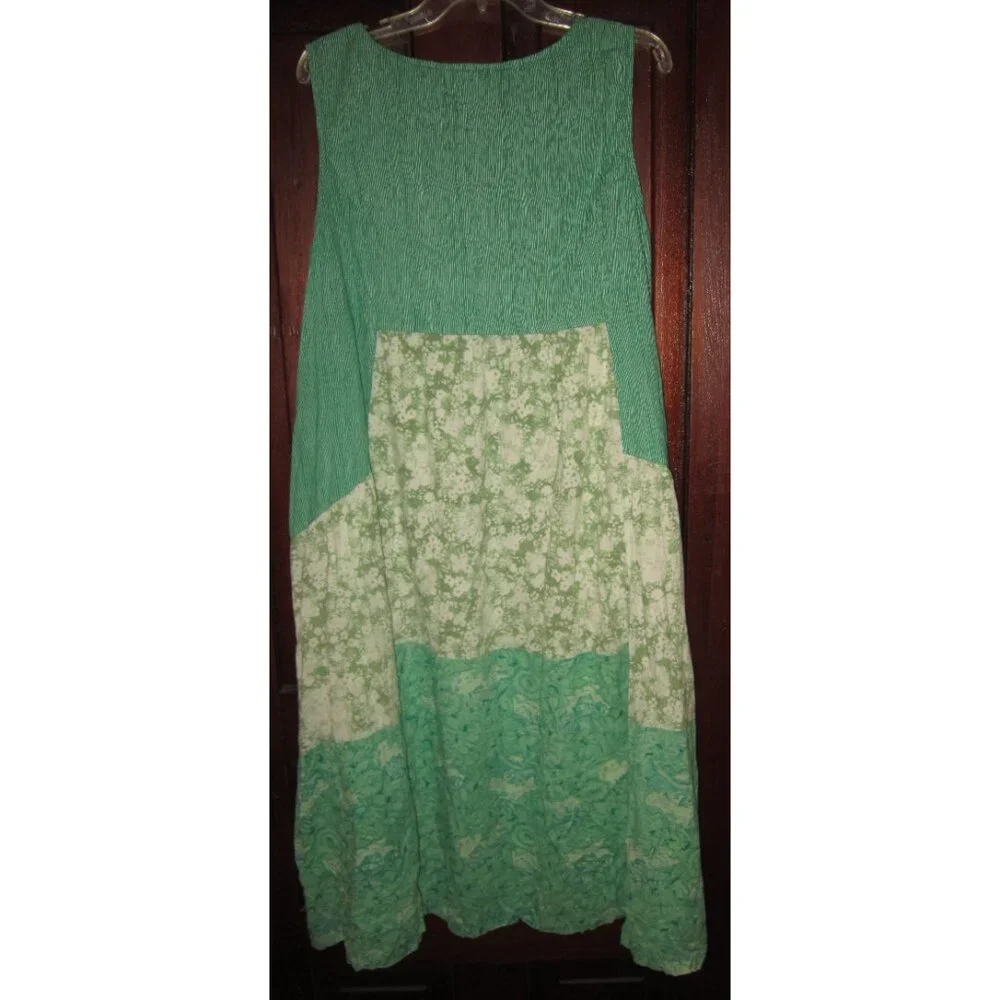 April Cornell XXL Dress Sleeveless Pairie Patchwork Floral Striped Print Pockets - Picture 2 of 3